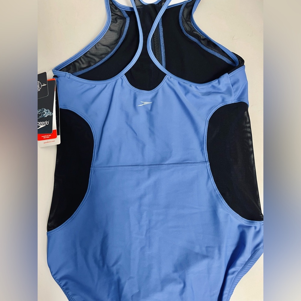Speedo NWT Power Flex ECO Violet bluish colar and Black Athletic Swimsuit SIZE M - Picture 4 of 9